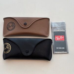 Bundle of Ray-Ban Brown and Black Leather-Texture Sunglass Case Set